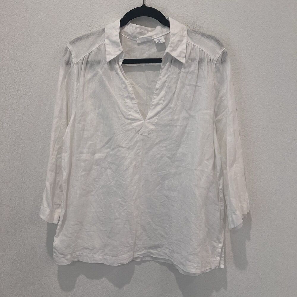 Sigrid Olsen Women’s 100% Linen Top  Large  Lagenlook  Semi sheer Beach Vacation